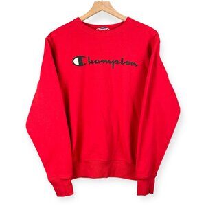 CHAMPION Reverse Weave Crew Neck Sweatshirt Mens Small Red Logo Spell Out Y2K